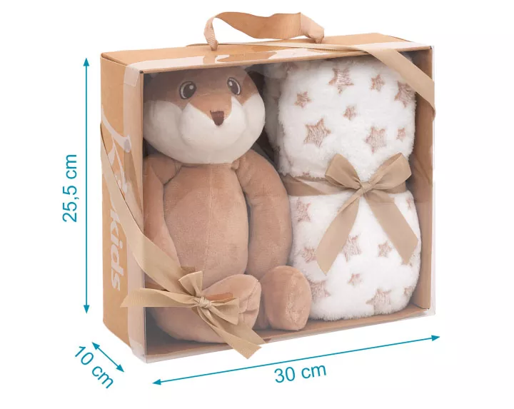 Ardilla de peluche marrón con mantita de estrellas